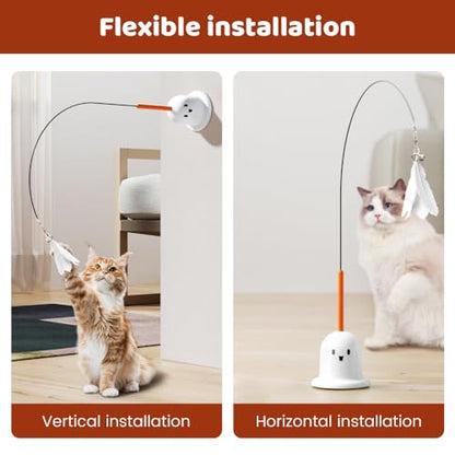 BDKMMS Cat Teaser Toy, Ghost Wand Teaser with Suction Base, Cats Interactive Toys with Bell for Indoor Cat, Sticks to Window Glass Tile - color: White