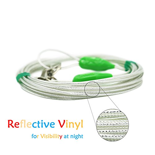 Petest 25ft Reflective Tie-Out Cable for Small Dogs Up to 35 Pounds - color: Green & Silver, size: 35lbs25ft