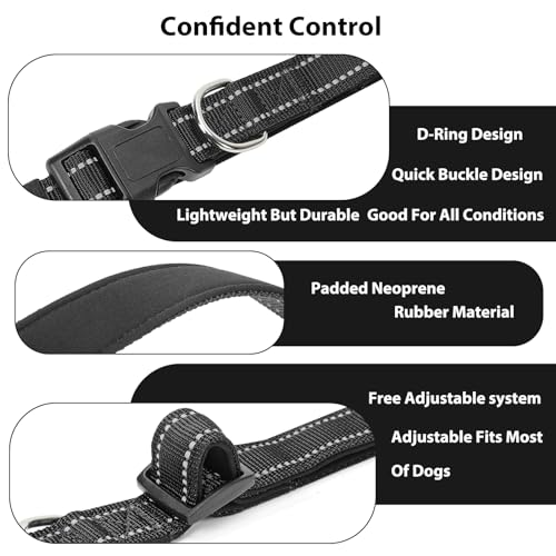 Reflective Dog Collar Padded with Soft Neoprene Breathable Quick Release Basic Dog Collars for Puppy Small Dogs Girl Boy Black - color: Black, size: S:width 5/8"neck 10.5-16"