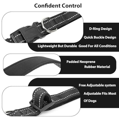Reflective Dog Collar Padded with Soft Neoprene Breathable Quick Release Basic Dog Collars for Puppy Small Dogs Girl Boy Black - color: Black, size: S:width 5/8"neck 10.5-16"