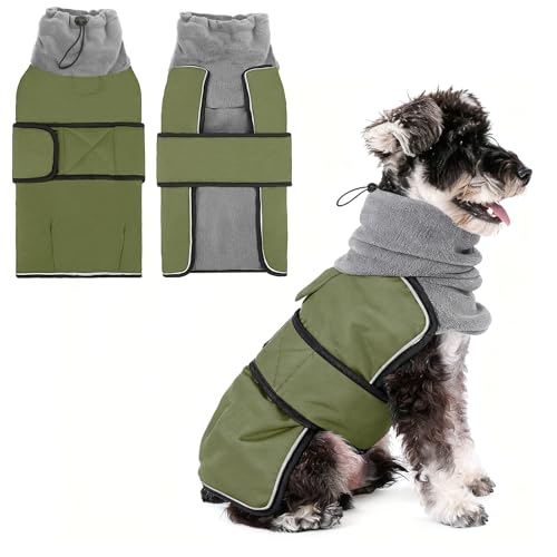 KOOLTAIL Dog Winter Coat for Small Medium Dogs, Waterproof&Windproof Puppy Jacket with Fleece Lining and High Collar for Cold Weather, Reflective Warm Pet Snowsuit Vest Clothes with Leash Hole,Green M - color: Green, size: Medium