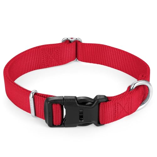 Mikivery Nylon Dog Collar with Quick Release Buckle Soft Adjustable Sturdy for Small Medium Large Dogs Red,M - color: Red, size: M：13"-20"