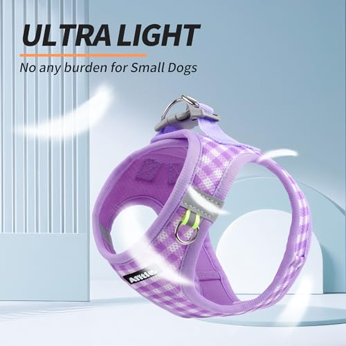 AIITLE Adjustable Dog Vest Harness Set – No-Pull Design, Plaid Print & Reflective Safety– Fits Poodles, Shih Tzus & Medium-Sized Dogs up to 38lbs (M, Purple) - color: Purple, size: M