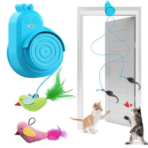CATPICK Interactive Cat Toys for Indoor Cats Automatic Electric Flying Bird Feather Cat Toy - Best Kitten & Adult Cat Enrichment Toy Stick-on Hanging Electric Kitty Toys for Bored Cats - color: Cerulean