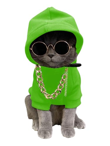 QWINEE 3Pcs Dog Hoodie Cat Apparel Dog Custume Set with Necklace and Sunglasses Pet Clothes for Puppy Small Medium Dogs Cats Green Medium - color: Green, size: Medium