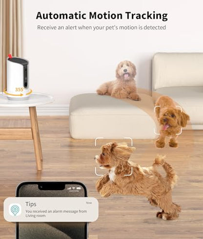 TKENPRO 2K Pet Camera Treat Dispenser, 360°View Dog Camera with Phone App, 5G&2.4G WiFi 2-Way Talk Pet Cam Indoor for Cats Remote Treat Tossing, Motion Alerts, Auto Tracking - color: White