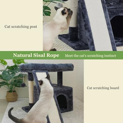 Small Cat Tree Tower for Indoor Use – Stable Condo with Scratching Post, Perch, Board, and Hideout for Kittens(Smoky Grey) - color: Smoky Grey
