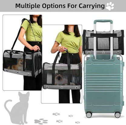 Soft Sided Cat/Dog Carrier,Collapsible Pets Travel Carriers for Pet/Puppy with Shoulder Strap & Removable Mat,Mesh Top Load Small Dogs/Cats Carry Bag Up to 17 Lbs TSA Airline Approved（Grey,M） - size: M Grey