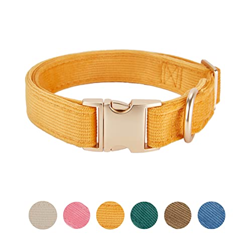 Soft Corduroy Fibric Dog Collar with High Grade Metal Buckle, for Small Dogs.(Orange,Small:10-15") - color: Orange, size: Small