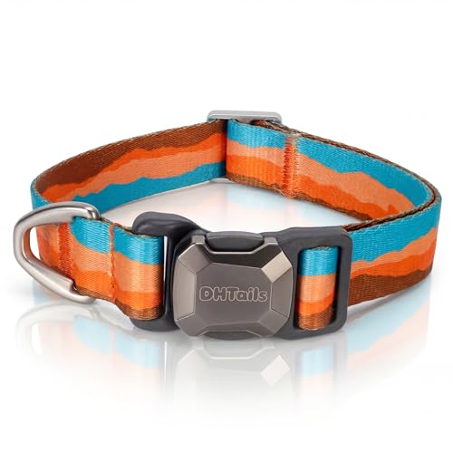 Upgraded Dog Collar with Magnetic Quick Release,Adjustable Gradient Nylon Pet Collar with Heavy Metal Buckle for Medium and Large Dogs (Sunset Orange, M) - color: Sunset Orange, size: M