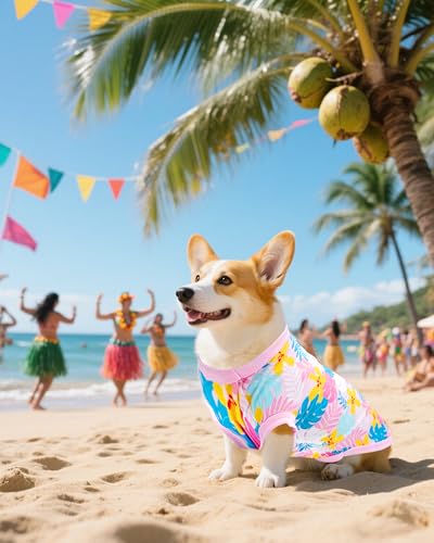 PET SHOW 4 Pack Dog Hawaiian Shirts for Small Medium Dogs UPF 50+ UV Sun Protection Summer Cool Clothes Tank Top Floral Puppy Cats T-Shirts Pet Holiday Party Sleeveless Vest Boy Girl(Medium) - size: Medium