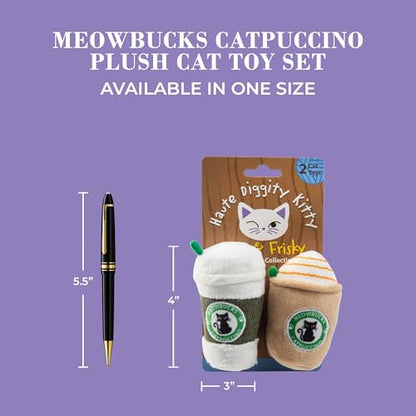 Haute Diggity Kitty Meowbucks Catpuccino Set, Plush Cat Toys Catnip Filled with Interactive Crackle Sound, Safe & Durable Toys for Cat & Kitten, 2 Pcs - style: Meowbucks Duo