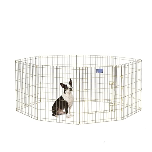 MidWest Homes for Pets 30-Inch Exercise Pen, for Indoor and Outdoor Use, 16 Sq Feet of Play, Single Door Folding Dog Pen, with Large Door Opening & Secure Latch, Easy to Set Up, Foldable Dog Playpen - color: Gold Zinc w/ Door, size: 30" H