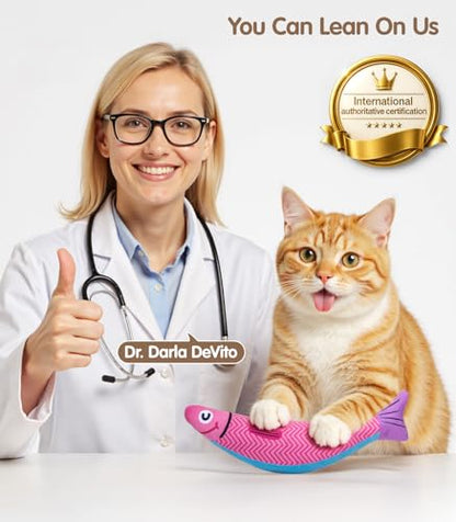PetBusy Cat Toys with[5000mg A+Natural Catnip &Silvervine] [Baby Grade] Interactive Soft Chew Kicker Cat Toys for Indoor Cats & Kittens, [Crinkle &Bell] Fish Sound Toy, Drives Bored Cat Crazy with Fun - color: Blue+Pink