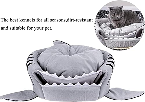 Cat Litter Hot Cat Mat Shark-Shaped House Warm Kennel Kitten Bed One Mat Two Usage Shark Bed for Small Cats Dog Cave Cozy Bed Removable （Light Grey）