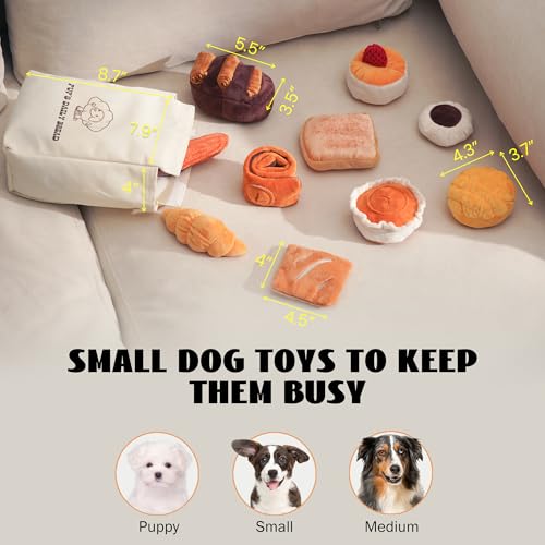 Nocciola Squeaky Bread Stuffed Dog Toys Pack - Puppy Toys with Grocery Bag to Keep Them Busy, Small Dog Toys for Boredom, Durable Snuffle Dog Toys for Small Medium Breeds Pet Gift - style: Bread Dog Toys