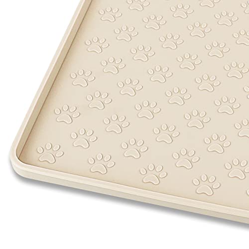 Ptlom Silicone Pet Placemat for Dog and Cat, Waterproof Non-Slip Pet Feeding Bowl Mats for Food and Water, Small Medium Large Tray Mat Prevent Residues from Spilling to Floor, Beige, 18" 12" - color: Beige, size: 18"L x 12"W