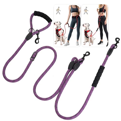 Cymiler Hands Free Dog Leash, 8 Ft Reflective Cross-Body Pet Rope Leashes with Sponge Handle, Heavy Duty Nylon, for Running, Hiking, Training, Waist Leash for Small Medium Large Dogs (Purple) - color: Purple