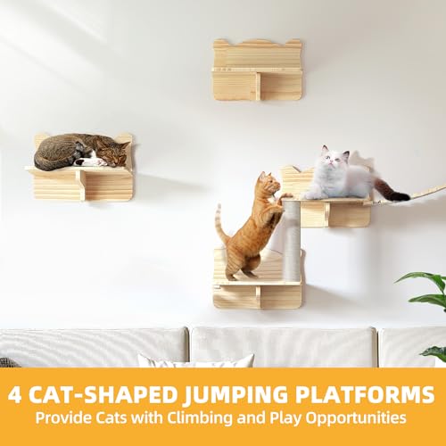 Cat Shelves for Wall, 16-in-1 Solid Wood Wall Mounted Cat Wall Shelves with Tunnel, Scratching Post, Steps & Bridge Ladder, Multi-Level Cat Climbing System, Space Saving, Floating Cat Shelves - color: Burlywood, size: 16-in-1
