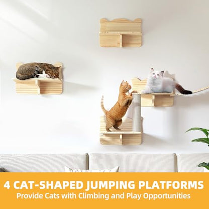 Cat Shelves for Wall, 18-in-1 Solid Wood Wall Mounted Cat Wall Shelves with Tunnel, Scratching Post, Steps & Bridge Ladder, Multi-Level Cat Climbing System, Space Saving, Floating Cat Shelves - color: Burlywood, size: 18-in-1