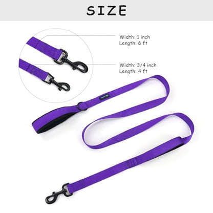 Wagtime Club Double Handle Dog Leash, 6ft Long Heavy Duty Dog Leash with Paded Traffic Handles for Extral Control and Training, Dual Handles Leads, Large Medium Small Dogs (Vibrant Purple) - color: Vibrant Purple