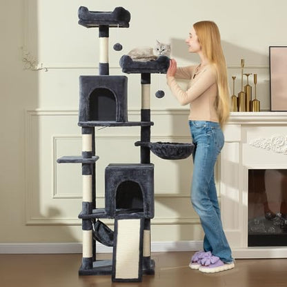 Letkind Cat Tree, 70-Inch Cat Tree Tower with Hammock, Scratching Post, Condo and Multi-Level Cat Tower, Large Cat Activity Center Playhouse, Dark Gray LCT015 - color: Deep Grey