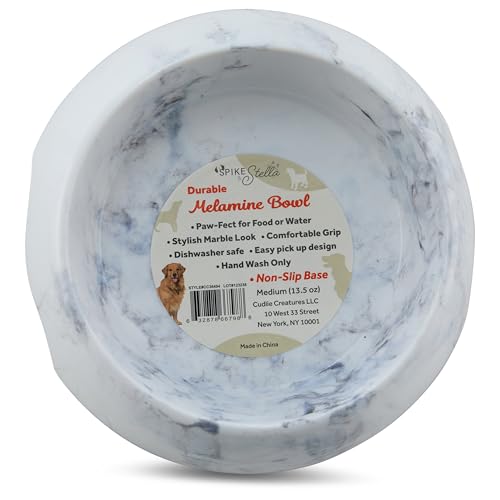 Marble Print Melamine Dog and Cat Food and Water Bowl, Non Skid Base, Anti-Slip Pet Feeder Bowls (5.4 Ounce, 13.5 Ounce,27 Ounce) - size: Medium 13.5 Ounce
