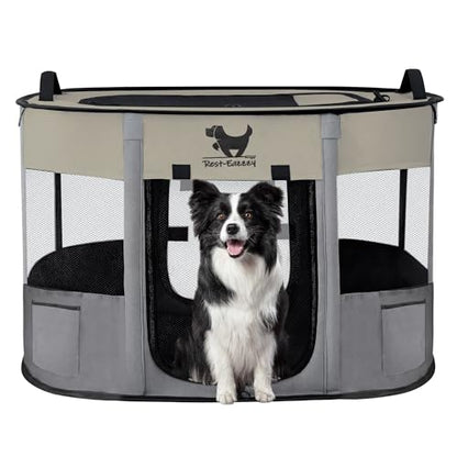 Rest-Eazzzy Dog Playpen, Foldable Kitten Playpen for Medium Dogs, Portable Pet Puppy Playpen with Removable Shade Cover, Indoor Outdoor Travel Camping Use for Small Pets with Carrying Case (M, Grey) - style: Medium