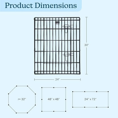 Dog Playpen - Foldable Metal Exercise Puppy Play Pen with 8 24x30in Panels - Indoor/Outdoor Pen with Door for Dogs, Cats or Small Animals by PETMAKER - size: 24" X 30"