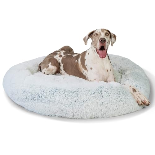 Best Friends by Sheri Original Calming Donut Dog and Cat Bed, Shag Faux Fur, Frost Gray, XXL (54in x 54in) - Anxiety Relief for Pets Up to 210 lbs - color: Frost Shag, size: XX-Large