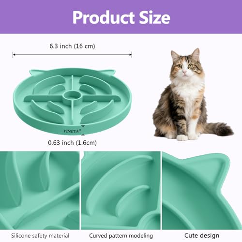 YINEYA 2 Pcs Silicone Slow Feeder Cat Bowl, Cat Slow Feeder for Food Training, Interactive Puzzle Bowls for Puppy, Kitten Dishes to Prevent Overeating, Treat Toys Suitable for Dry and Wet Food - color: Purple & Cyan