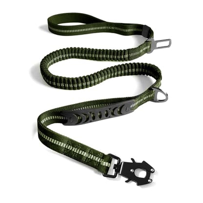 Heavy Duty Tactical Dog Leash, 4-6FT Shock Absorbing Bungee Lead with 2 Padded Handles, Metal Carabiner & Seatbelt Clip, Reflective No-Pull Leash for Medium/Large Dogs (ArmyGreen) - color: ArmyGreen