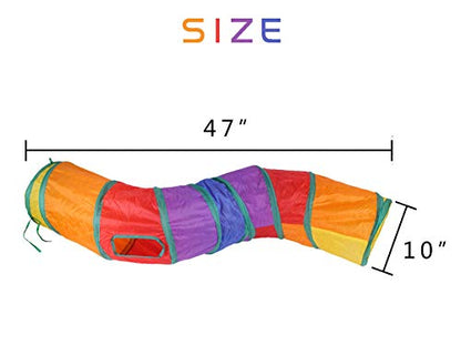 iCAGY Cat Tunnel for Indoor Cats Interactive, Rabbit Tunnel Toys, Pet Toys Play Tunnels for Cats Kittens Rabbits Puppies Crinkle Pop Up Rainbow 47" Shape S - color: Rainbow