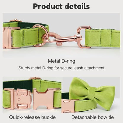 Personalized Velvet Dog Collar with Name - Custom Engraved Buckle, Adjustable Luxury Velvet Collar for Small Medium Large Dogs (Avocado Green, L) - color: Avocado Green, size: L