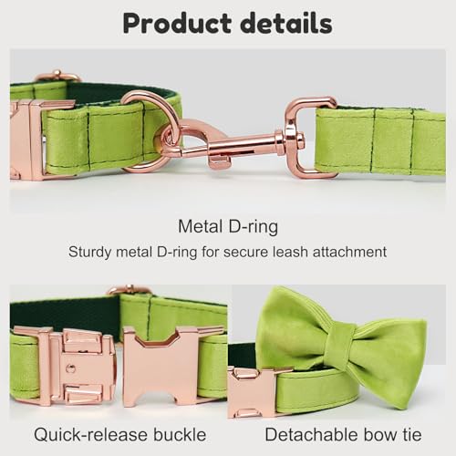 Personalized Velvet Dog Collar with Name - Custom Engraved Buckle, Adjustable Luxury Velvet Collar for Small Medium Large Dogs (Avocado Green, S) - color: Avocado Green, size: S