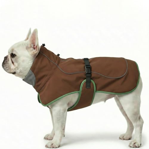 Softshell Dog Winter Vest, Fleece Lined Water-Repellent Jacket with Fur-Safe Buckle (No Hook & Loop) for Hiking, Adjustable Reflective Winter Coat for Active Dogs (Brown, X-Small) - color: Brown, size: X-Small
