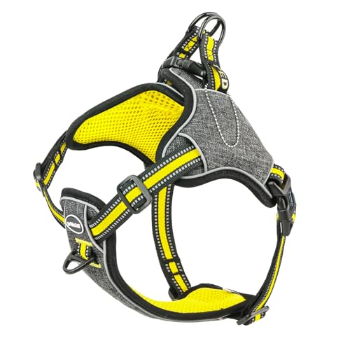 ThinkPet Step in Dog Harness for Large Dogs, Front Clip Dog Vest Harness No Pull Choke Free Escape Proof Dog Halter Harness Padded Breathable Reflective Halter for Large Dogs Training Walking Hiking L - color: Yellow, size: Large