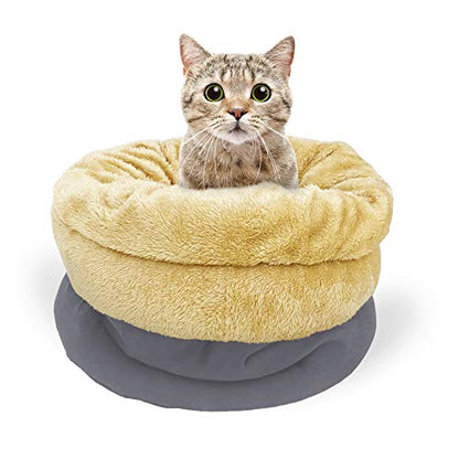4 in 1 Self Warming Burrow Cat Bed, Pet Hideway Sleeping Cuddle Cave (Gray) - color: Gray