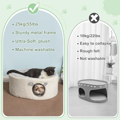 Elevated Cat Beds for Indoor Cats Enclosed House Hideaway Raised Kitty Hammock Large with Washable Cover Kitten Cave Pet Hut Puppy Condo Cubby Plush Cushion Easy Assembly 23.6 * 17.7 * 10.6in