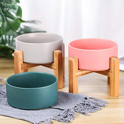 Ceramic Elevated Raised Cat Bowl with Wood Stand No Spill Pet Food Water Feeder Cats Small Dogs - color: Grey, size: Medium Dog Bowls 850ML*1