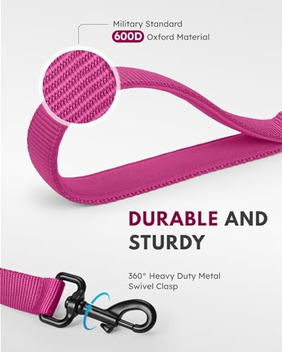 Dog Leash 6FT - Heavy Duty Dog Leash with Traffic Padded Double Handles - Safety Control Traning Leash for Large Medium Dogs - color: Pink