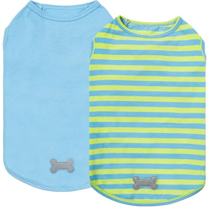 KYEESE 2Pack Dog Shirt, Soft Striped Dogs T Shirts, Lightweight Doggie Tank Top Cat Clothes, Sleeveless Dog Shirt for Small Dogs, Stretchy Pet Vest, Blue, Small - color: 06# 2Pack (Blue+Striped), size: Small (4-7lbs)