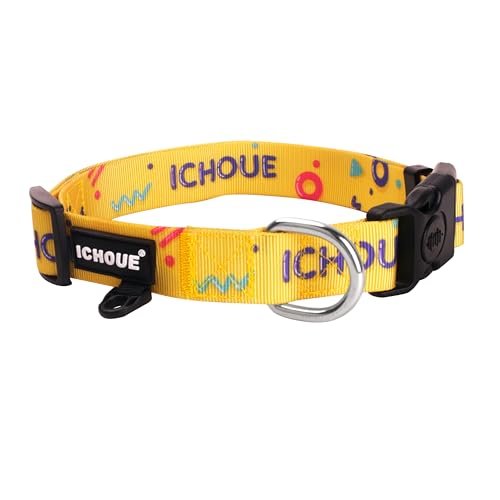 iChoue Original Print French Bulldog Collar Adjustable with Locked Buckle for Frenchie Pug English Boston Terrier Dogs, Yellow, Small - color: Collar Yellow, size: Small ( 5 - 25 lbs )