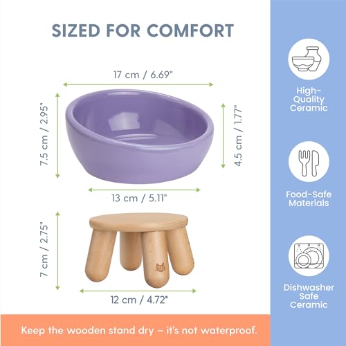 The Cat Ladies Tilted Ceramic Cat Bowl - Elevated Food Bowls Ceramic Pet Bowl - Raised Ceramics Bowls - Elevated & Tilted Design for Comfortable Eating - Dishwasher Safe - Wide Opening - color: Lilac
