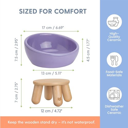 The Cat Ladies Tilted Ceramic Cat Bowl - Elevated Food Bowls Ceramic Pet Bowl - Raised Ceramics Bowls - Elevated & Tilted Design for Comfortable Eating - Dishwasher Safe - Wide Opening - color: Lilac