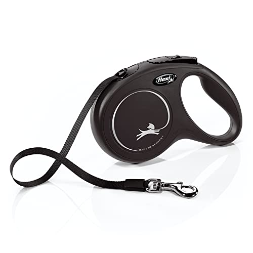 FLEXI New Classic Tape Retractable Dog Leash for Medium Dogs Upto 55 lbs. – 16 ft., Black | Tangle Free Pet Walking Leash with One-Handed Brake, Pause, Lock|German Quality Product - color: Black, size: Medium - 16 Feet (Tape)