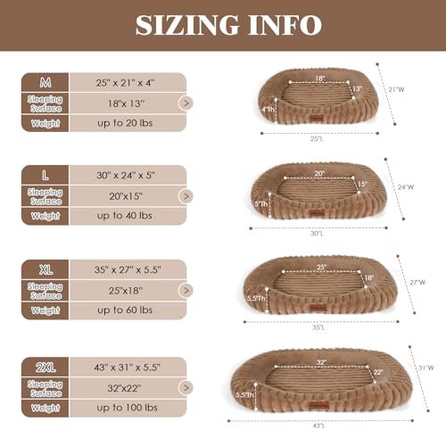 Cute Washable Dog Bed for Small Dogs -Soft Plush Calming Puppy & Cat Bed with Anti-Slip Bottom, Rectangle Anti-Anxiety Puppy Kennel Bed with Handle, 25" x 21" x 4", Brown - color: Brown, size: 25"L x 21"W x 4"Th