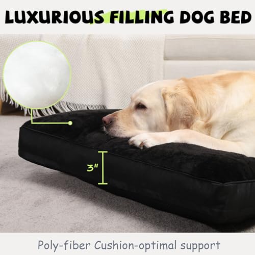 Dog Crate Bed Waterproof Deluxe Plush Dog Beds with Removable Washable Cover Anti-Slip Bottom Pet Sleeping Mattress for Large, Medium, Jumbo, Small Dogs, 35 x 22 inch, Black - color: Black, size: 35.0"L x 22.0"W x 3.0"Th