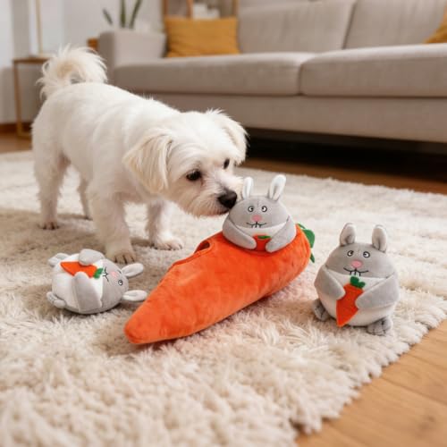 Hide and Seek Dog Puzzle Toys, Plush Interactive Puppy Toys for Small, Medium Dogs, Easter Puppy Essentials - style: Rabbit