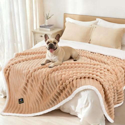 Luciphia Waterproof Dog Blanket for Large Dogs Ultra-Soft Calming Cut Pile Flannel Throw Durable & Warm Furniture Protection for Couch Bed Pet Blanket Machine Washable Warm Caramel,L(65''x57'') - color: Warm Caramel, size: L(65''x57'')